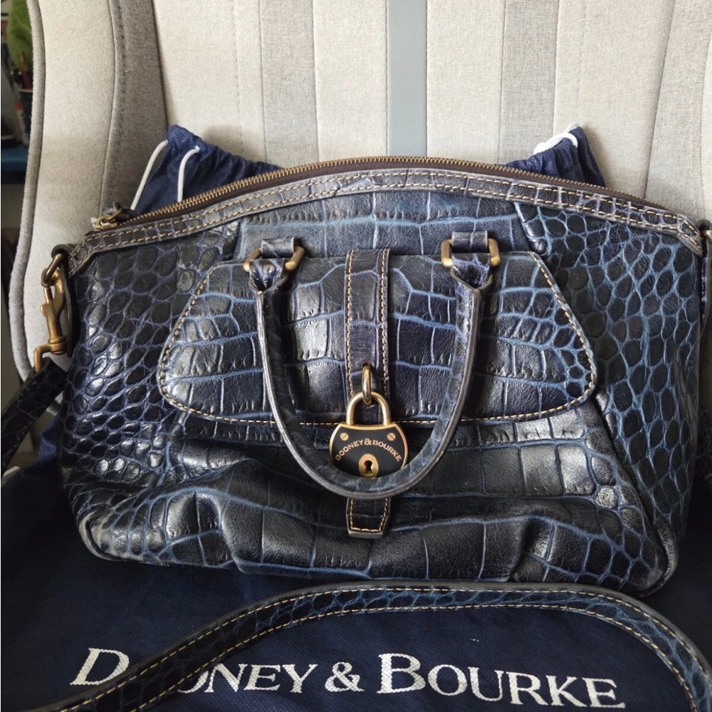 Dooney & Bourke Navy Croc-Embossed Satchel